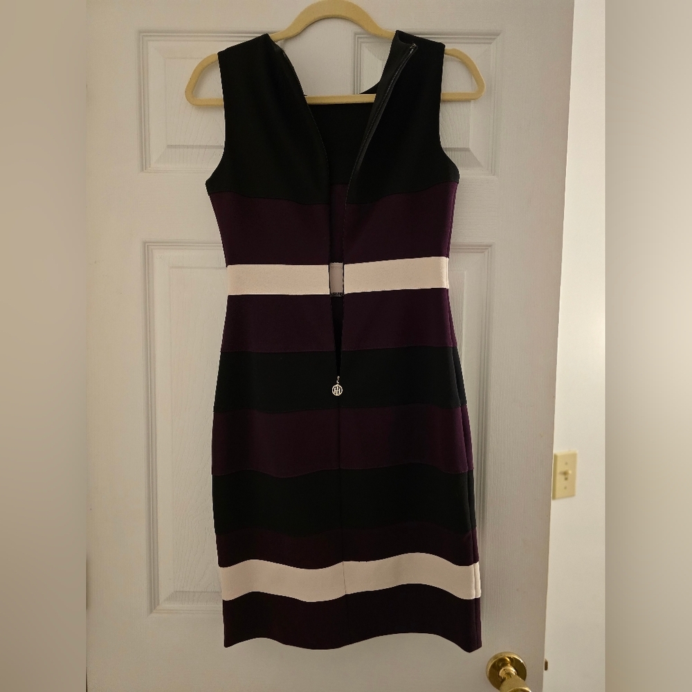 Tommy Hilfiger Hilfiger Striped Midi Dress - Purple, Black, Creamy - Picture 4 of 4